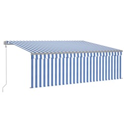 vidaXL Toldo automático persiana LED sensor de viento azul blanco 4x3m  