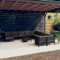 vidaXL Muebles de jardín 12 pzas y cojines negro madera de pino