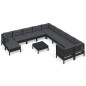vidaXL Muebles de jardín 12 pzas y cojines negro madera de pino