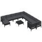 vidaXL Muebles de jardín 12 pzas y cojines negro madera de pino