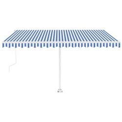 vidaXL Toldo automático LED sensor de viento azul y blanco 450x350 cm
