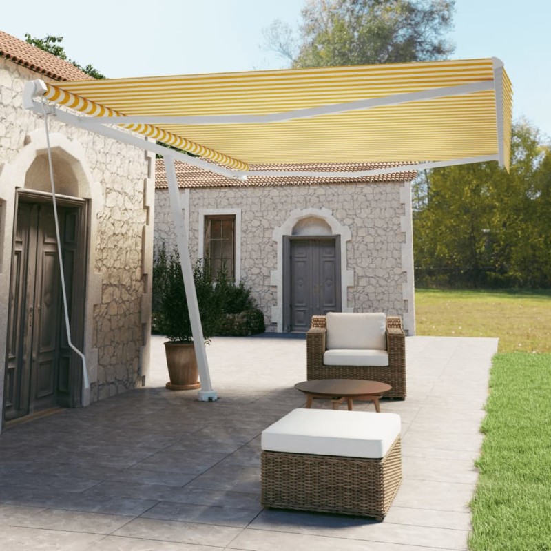 vidaXL Toldo de pie retráctil manual amarillo y blanco 500x350 cm