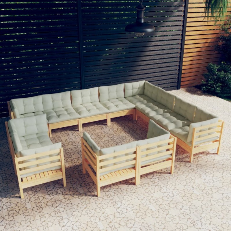 vidaXL Muebles de jardín 12 piezas y cojines madera maciza de pino vidaXL Muebles de jardín 12 piezas y cojines madera maciza de pino
