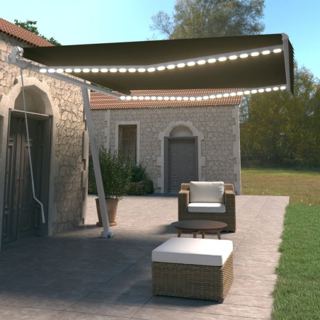 vidaXL Toldo manual retráctil con LED gris antracita 400x350 cm 