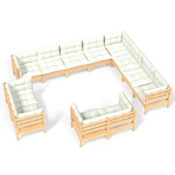 vidaXL Muebles de jardín 12 piezas y cojines madera maciza de pino