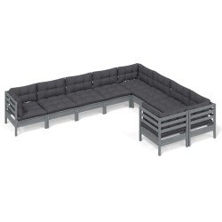 vidaXL Muebles de jardín 9 pzas y cojines gris madera de pino