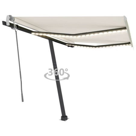 vidaXL Toldo manual retráctil con LED crema 300x250 cm