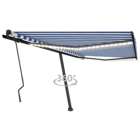 vidaXL Toldo manual retráctil con LED azul y blanco 450x300 cm