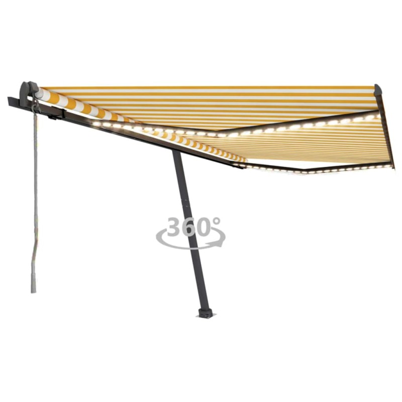 vidaXL Toldo automático LED sensor de viento amarillo blanco 400x350cm vidaXL Toldo automático LED sensor de viento amarillo blanco 400x350cm