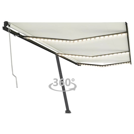 vidaXL Toldo automático con LED sensor de viento crema 600x350 cm