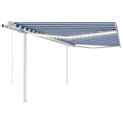 vidaXL Toldo automático LED sensor de viento azul y blanco 4,5x3,5 m