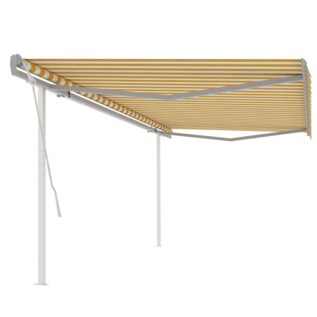 vidaXL Toldo retráctil manual con postes amarillo y blanco 5x3,5 m