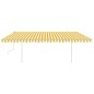 vidaXL Toldo retráctil manual con postes amarillo y blanco 5x3,5 m vidaXL Toldo retráctil manual con postes amarillo y blanco 5x3,5 m