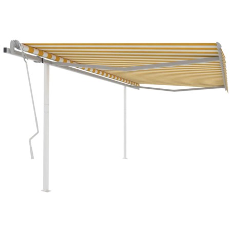 vidaXL Toldo manual retráctil con postes amarillo y blanco 4x3,5 m