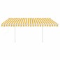 vidaXL Toldo manual retráctil con postes amarillo y blanco 4x3,5 m vidaXL Toldo manual retráctil con postes amarillo y blanco 4x3,5 m