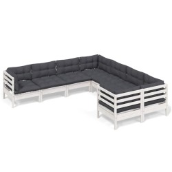 vidaXL Muebles de jardín 8 pzas y cojines blanco madera maciza de pino