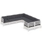vidaXL Muebles de jardín 8 pzas y cojines blanco madera maciza de pino vidaXL Muebles de jardín 8 pzas y cojines blanco madera maciza de pino
