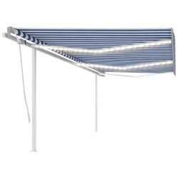 vidaXL Toldo automático LED sensor de viento azul blanco 6x3,5 m