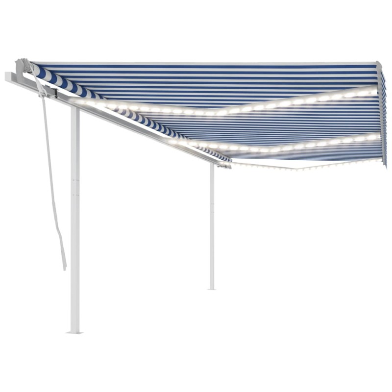 vidaXL Toldo automático LED sensor de viento azul blanco 6x3,5 m vidaXL Toldo automático LED sensor de viento azul blanco 6x3,5 m