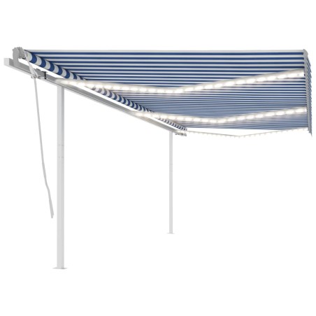 vidaXL Toldo automático LED sensor de viento azul blanco 6x3,5 m