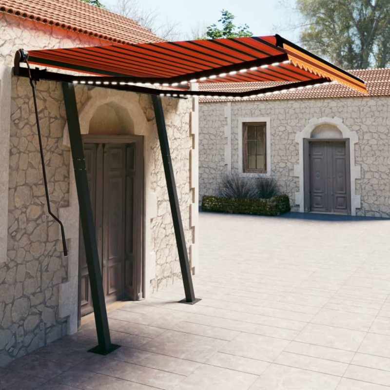 vidaXL Toldo automático LED sensor de viento naranja y marrón 3,5x2,5m vidaXL Toldo automático LED sensor de viento naranja y marrón 3,5x2,5m
