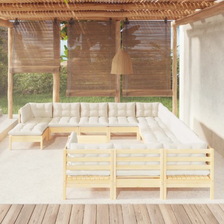 vidaXL Muebles de jardín 13 piezas cojines madera de pino color crema
