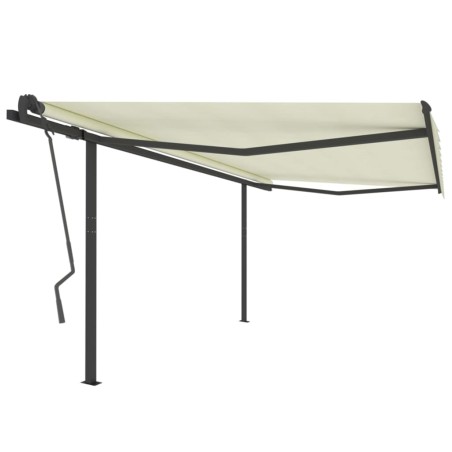 vidaXL Toldo retráctil automático con postes crema 4x3,5 m