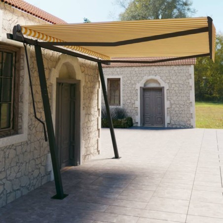 vidaXL Toldo automático retráctil con postes amarillo y blanco 4,5x3 m