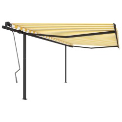 vidaXL Toldo automático retráctil con postes amarillo y blanco 4,5x3 m