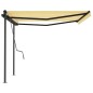 vidaXL Toldo automático retráctil con postes amarillo y blanco 4,5x3 m vidaXL Toldo automático retráctil con postes amarillo y blanco 4,5x3 m