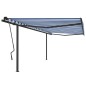vidaXL Toldo retráctil automático con postes azul y blanco 4,5x3,5m