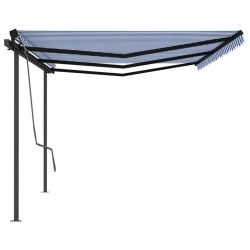 vidaXL Toldo retráctil automático con postes azul y blanco 6x3 m