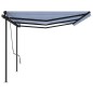 vidaXL Toldo retráctil automático con postes azul y blanco 6x3 m vidaXL Toldo retráctil automático con postes azul y blanco 6x3 m