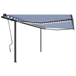vidaXL Toldo automático con LED sensor de viento azul y blanco 4x3,5 m