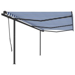 vidaXL Toldo retráctil automático con postes azul y blanco 6x3,5 m