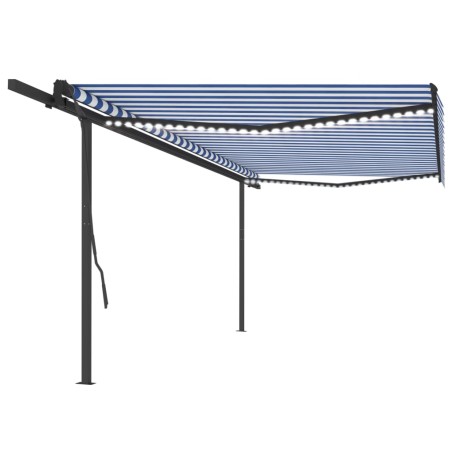 vidaXL Toldo automático con LED sensor de viento azul y blanco 5x3,5 m