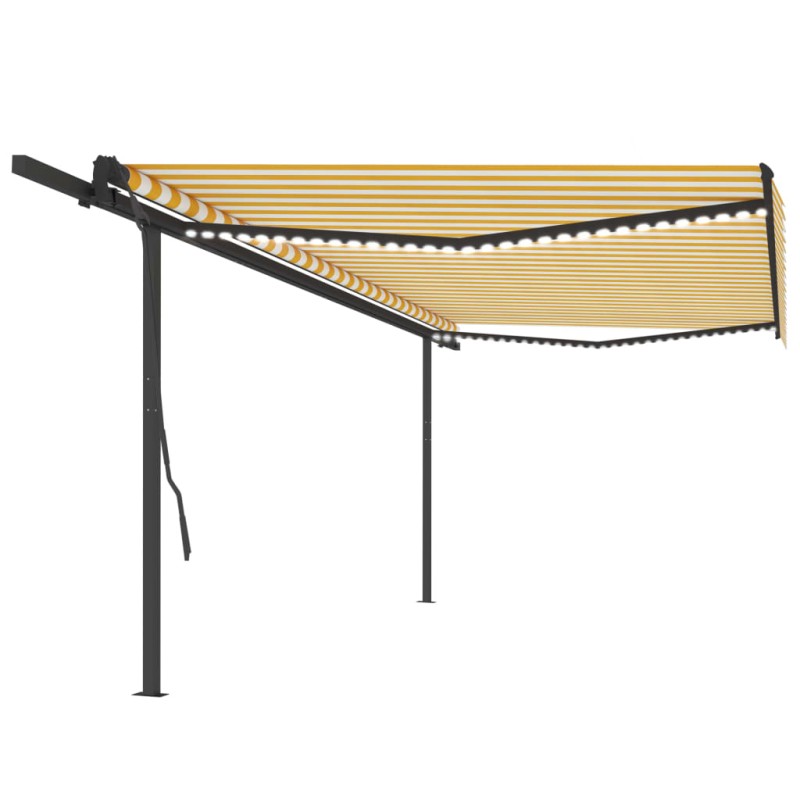vidaXL Toldo automático LED sensor de viento amarillo y blanco 5x3,5 m vidaXL Toldo automático LED sensor de viento amarillo y blanco 5x3,5 m