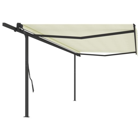vidaXL Toldo retráctil automático con postes crema 5x3,5 m