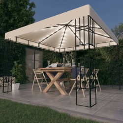 vidaXL Cenador con tira de luces LED 3x3 m crema