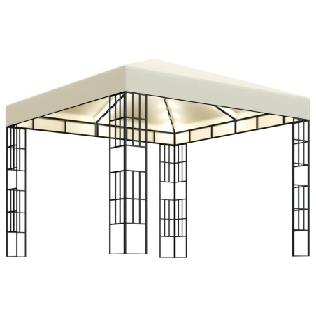 vidaXL Cenador con tira de luces LED 3x3 m crema