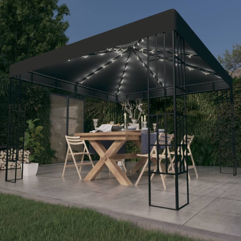 vidaXL Cenador con tira de luces LED 3x3 m gris antracita