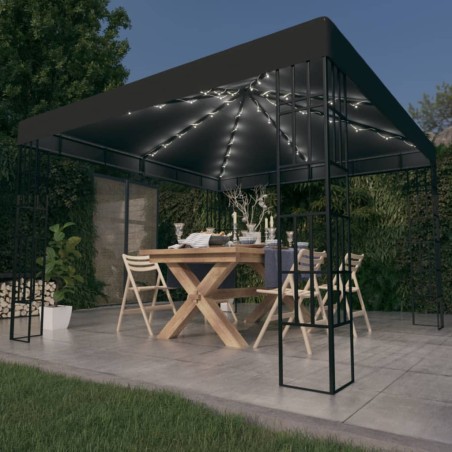 vidaXL Cenador con tira de luces LED 3x3 m gris antracita