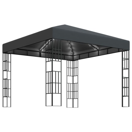 vidaXL Cenador con tira de luces LED 3x3 m gris antracita