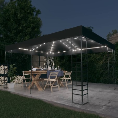 vidaXL Cenador con tira de luces LED gris antracita 3x4 m