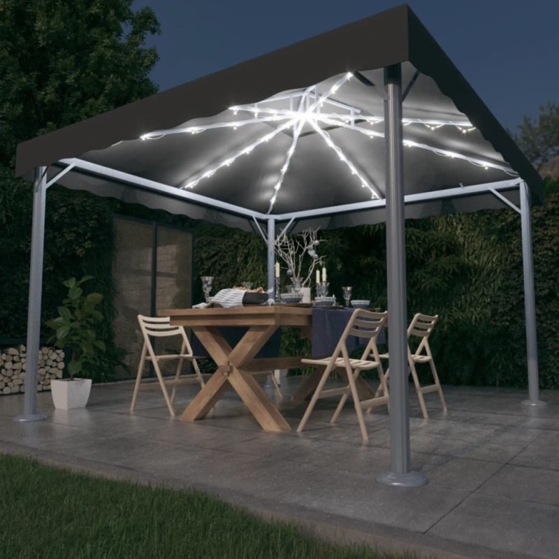 vidaXL Cenador con tira de luces LED aluminio antracita 300x300 cm vidaXL Cenador con tira de luces LED aluminio antracita 300x300 cm