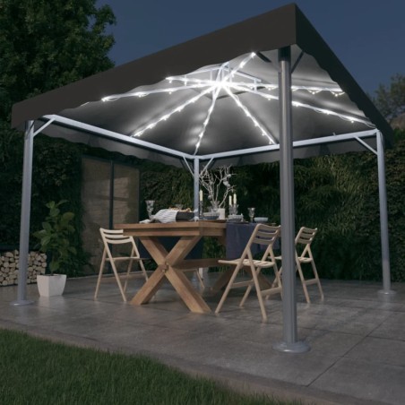 vidaXL Cenador con tira de luces LED aluminio antracita 300x300 cm