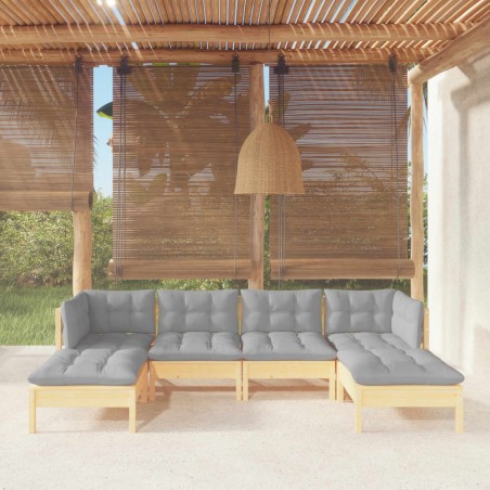 vidaXL Juego de muebles de jardín 6 pzas y cojines madera pino gris