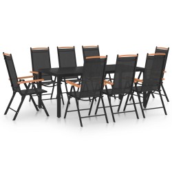 vidaXL Juego de comedor de jardín 9 piezas aluminio negro