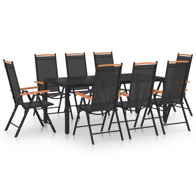 vidaXL Juego de comedor de jardín 9 piezas aluminio negro vidaXL Juego de comedor de jardín 9 piezas aluminio negro