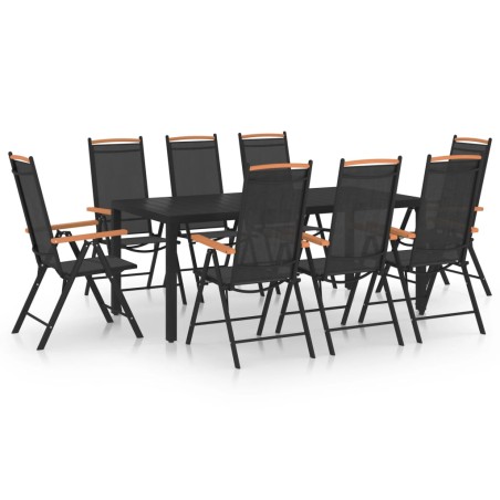 vidaXL Juego de comedor de jardín 9 piezas aluminio negro